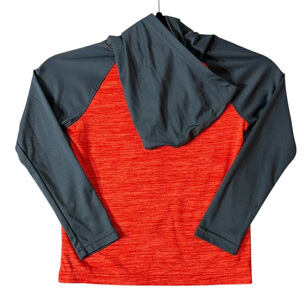 Under Armour Boys Football Hoodie Kids Neon Orange Size 5 Gray Raglan Activewear